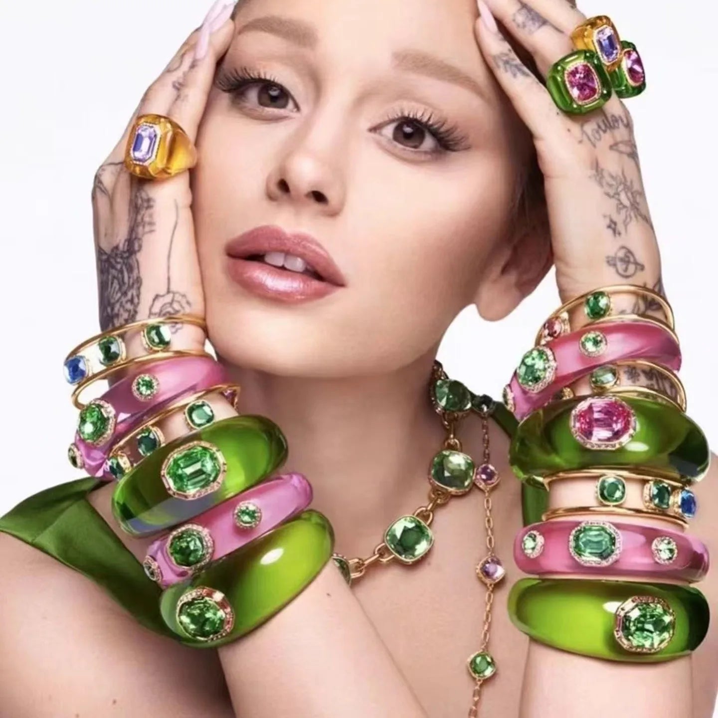 Luxury Jewelry Set Woman Resin Chunky Bangles Rings Exaggerated Geometric Round Gradient Open Bracelet Party Gift Accessories