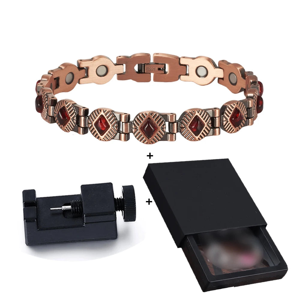 Vinterly Magnetic Bracelets Pure Copper Blue Brown Stone 22.5cm Vintage Health Energy High Magnet Jewelry Benefits Chain Links