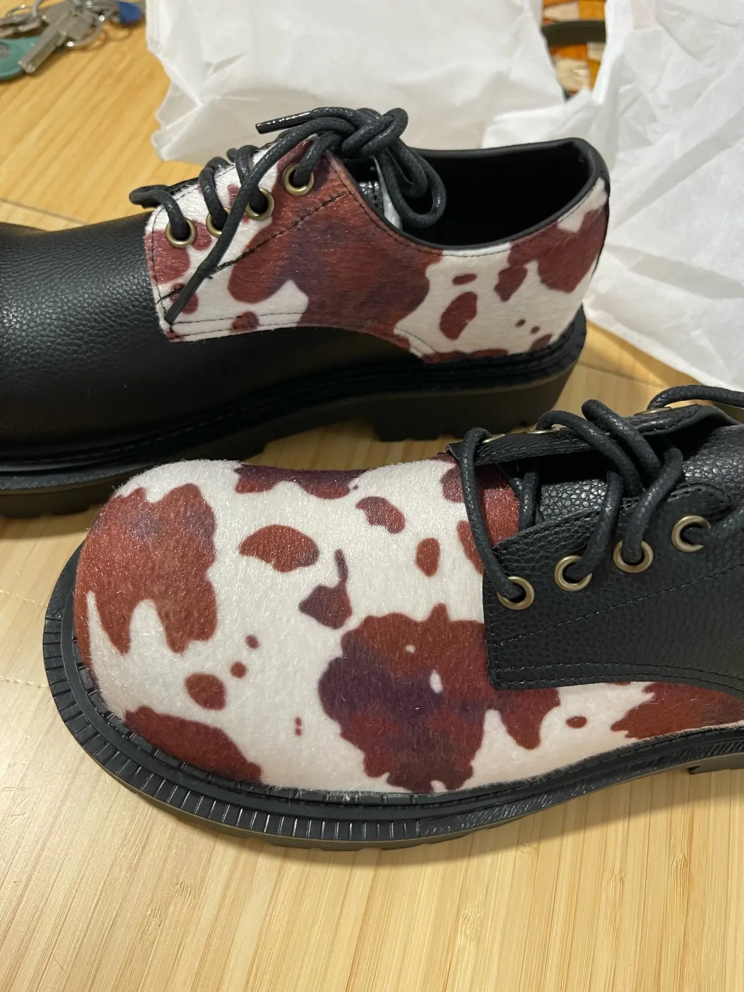 2025 Horsehair Debi  Same Men and Women Milk Mandarin Ducks Small Leather Lace-up Thick Heel Platform Soft Single Casual Shoes