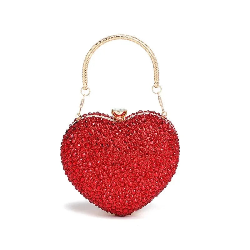 Luxury Diamond Inlay Heart Shape Crystal Clutch Purse Stones Evening Wedding Party Shoulder Bags Handle Rhinestone Mini Handbags
