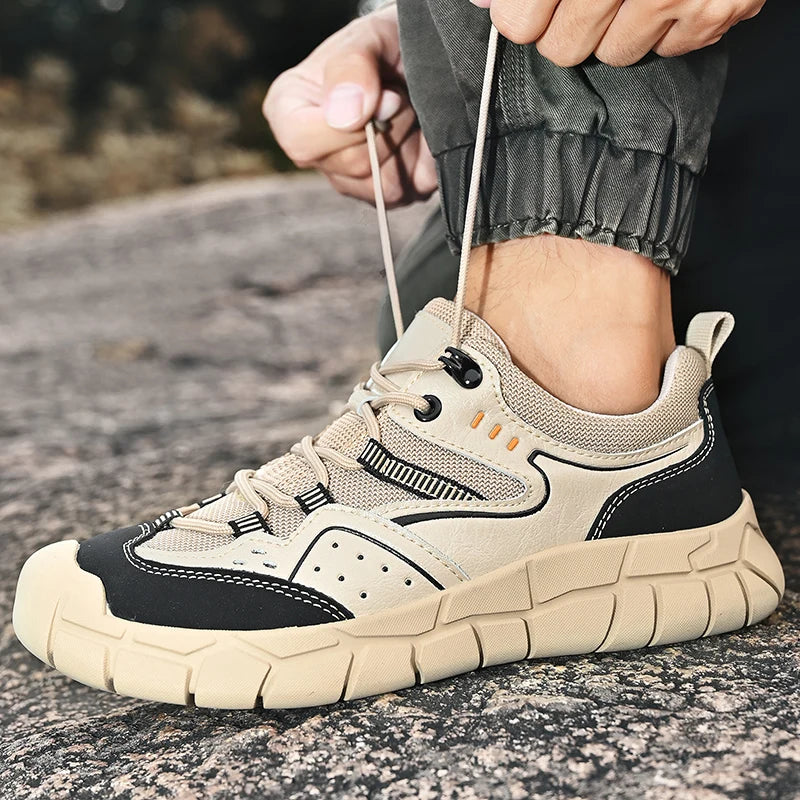 Fashionable Men Comfortable Lace Up Anti-collision Casual Sports Shoes Outdoor Men Breathable Anti Slip Soft Soled Hiking Shoes