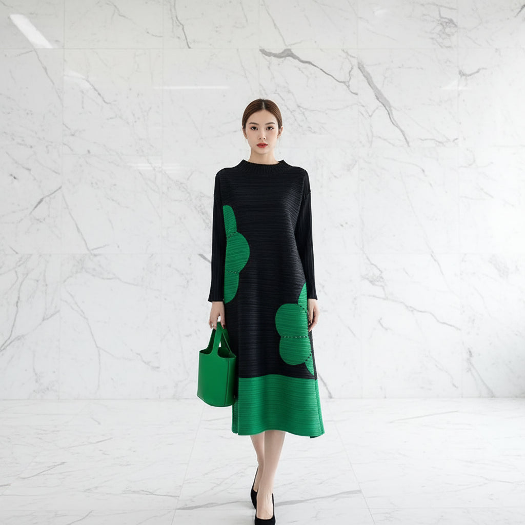 Womens Dresses Long Dresses High-quality embroidered Long Skirt Elegant Temperament and Pleated Fashion High-end Round Neck Dress