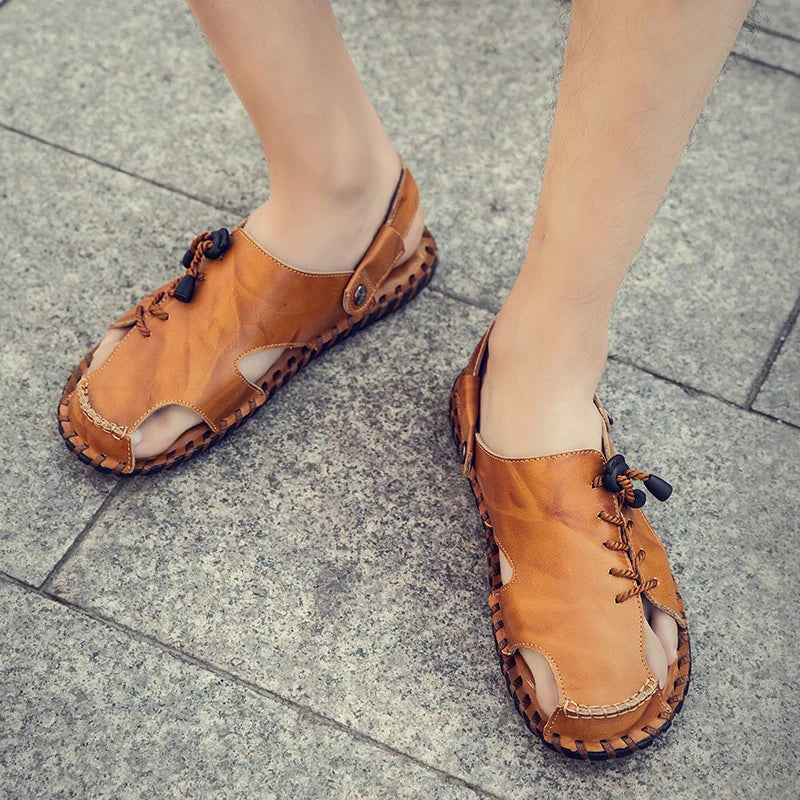 Fashion Mens Sandals Genuine Leather Summer Beach Slippers Male Non-Slip Soft Comfortable Outdoor Shoes High Quality Man Sandals