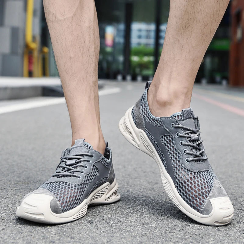 Breathable Men Casual Mesh Shoes Lightweight Summer Flats Comfortable Driving Shoes Simple Style Outdoor Walking Shoes Sneakers
