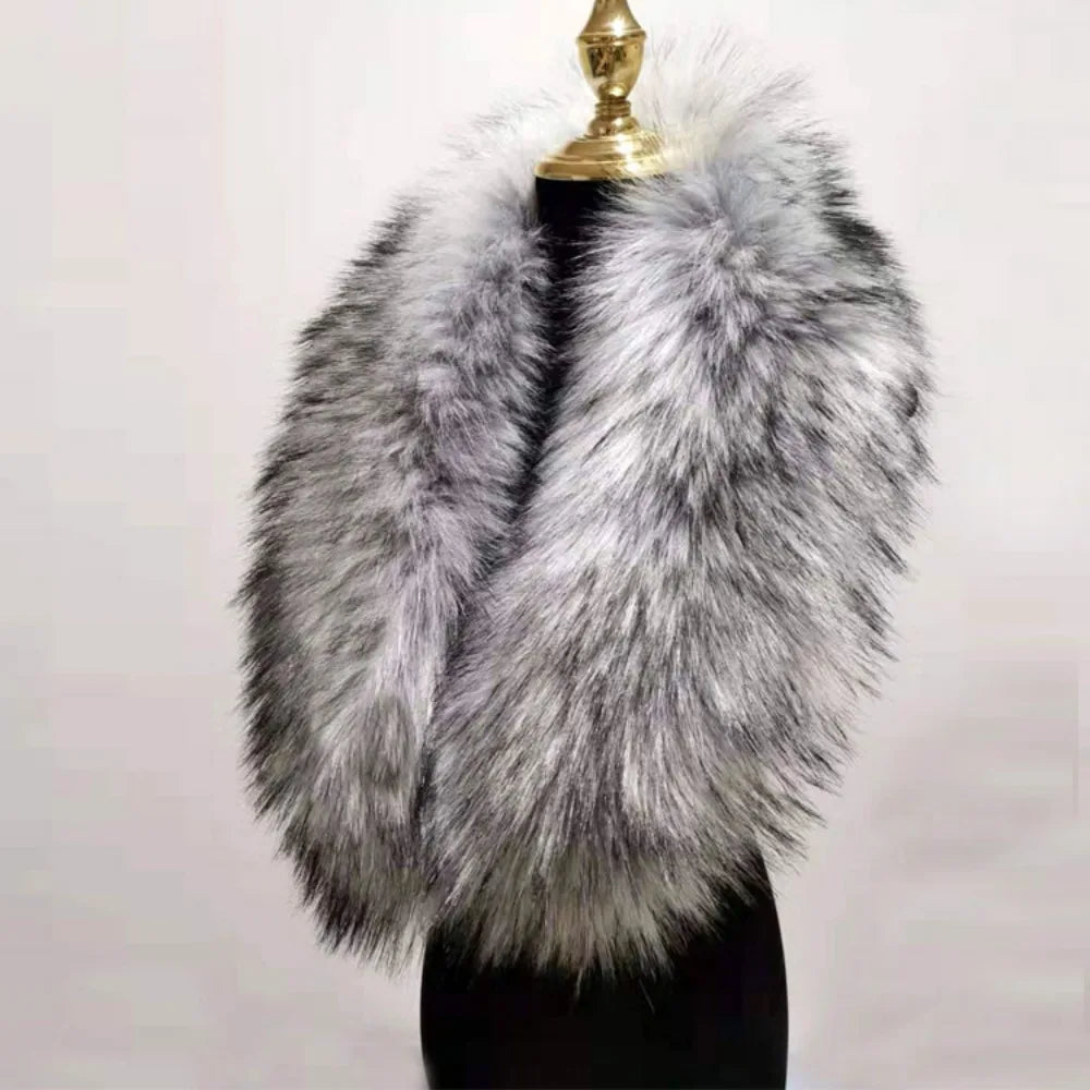 New 80cm Large Faux Fur Collar Detachable Winter Fur Gray Collar Neck Collar Wraps Jackets Hood Shawl Fake Fur