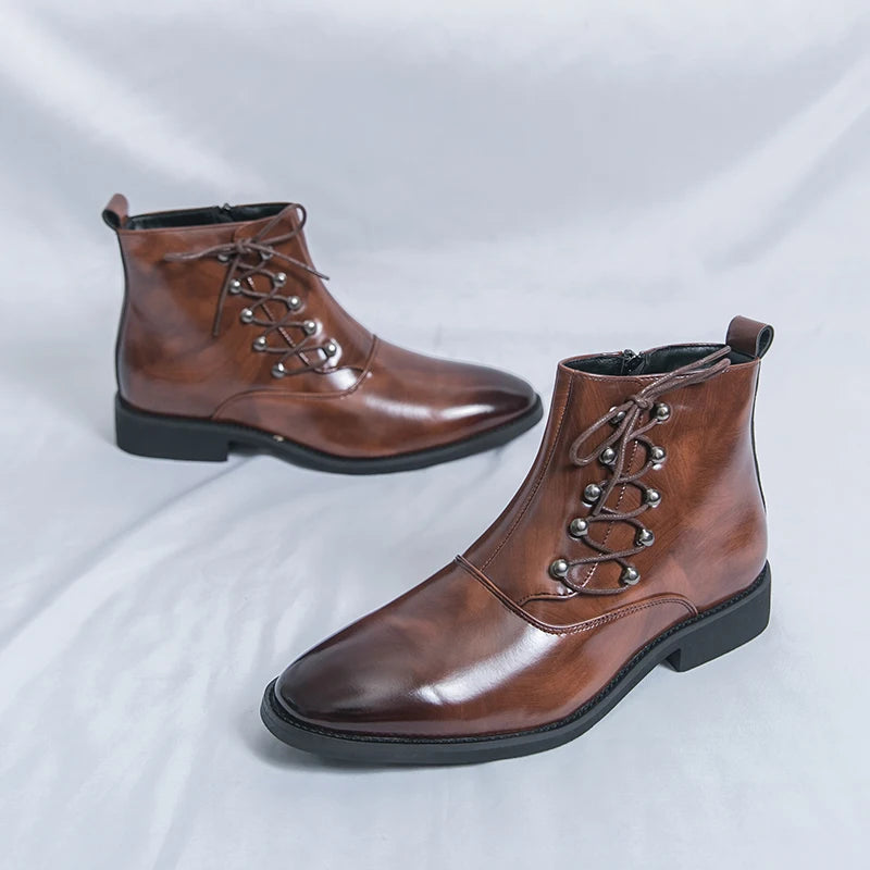 Autumn New Men's Pointed Side Zipper Comfortable High Top Boots Fashionable Brand Men Business Banquet Personalized Short Boots
