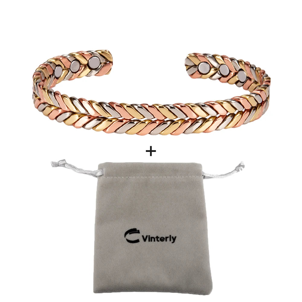 Vinterly Twisted Copper Magnetic Bracelets Arthritis Energy Rose Magnet Bangles Benefits Adjustable Open Cuff Jewelry for Women