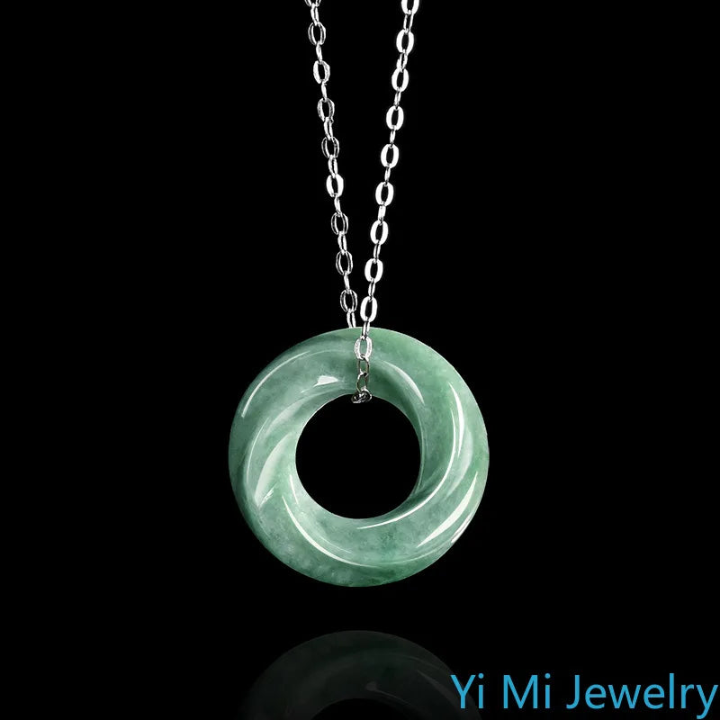 100% A-grade Jade Bean Green M Ö Bius Ring Pendant for Men and Women Eternal Symbol of Fashion Perfect Jewelry Festival Gift