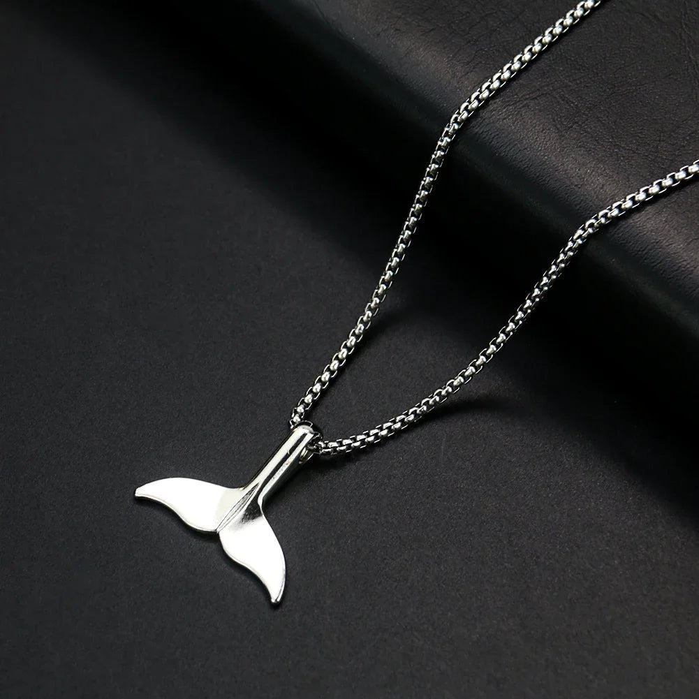 Metal Whale Tail Pendant Necklace Sweater Collarbone Chain Unisex Necklace for Couples Lovers Statement Jewelry Party Gifts