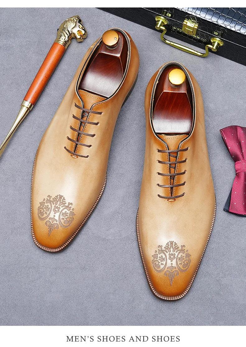 Elegant exclusive Men's Handmade Whole-Cut Leather Shoes | Genuine Cowhide, Leather Lining, Formal Business Wedding Dress Shoes