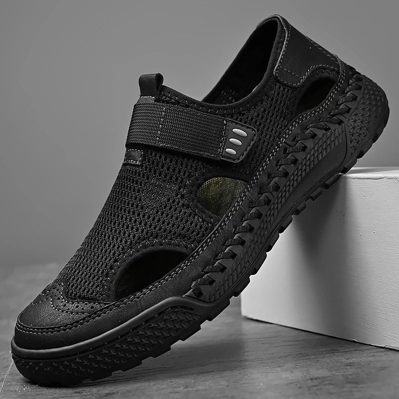 Brand Mesh Leather Men Summer Loafers Breathable Driving Shoes Moccasins Hollow Out Male Cool Lazy Shoe Leisure Walk Men Sandals