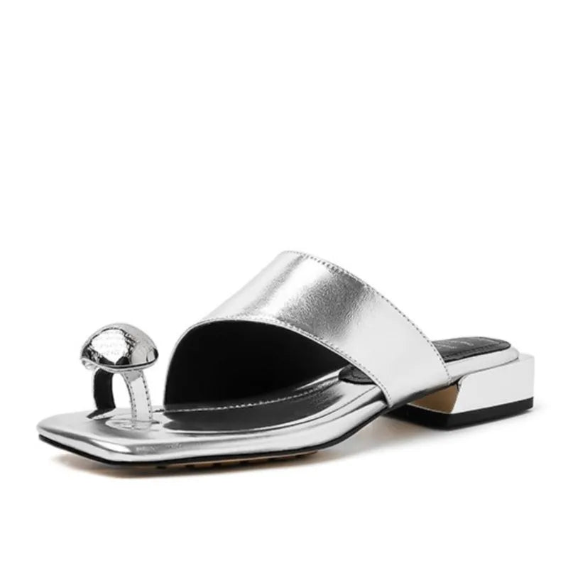 Genuine Leather flip-flops Slippers Young Women Fashion Low Heel Casual Slides For Ladies Dating Walk Shoes
