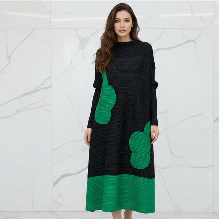 Womens Dresses Long Dresses High-quality embroidered Long Skirt Elegant Temperament and Pleated Fashion High-end Round Neck Dress