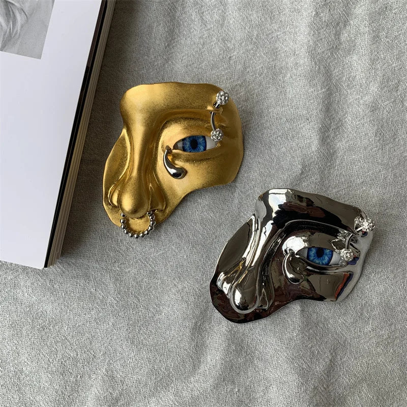 2024 New French Gold-Plated Face Brooch Vintage Fashion Suit Skirt Brooch Unisex Men's Women's Jewelry Accessories