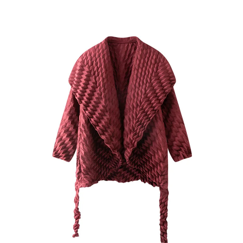 Miyake Pleated Top, Women's Solid Color Short Jacket, Handmade Pleated Versatile Loose Version, Lapel Cardigan, Autumn New Style