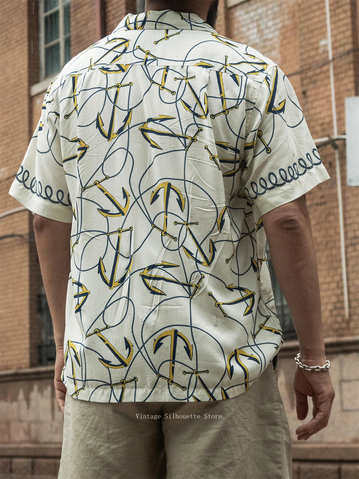 Rugged Bronson Anchor Border Rayon Camp Shirt Old-Fashion Men's Hawaiian Shirt For Beach Vacation