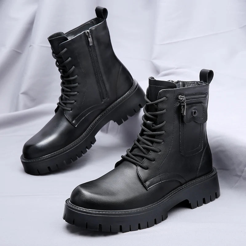 Men's English Style Thick Sole Design Men Boots Luxury High End Top Layer Leather Brand Famous Chelsea High Quality Casual Boots