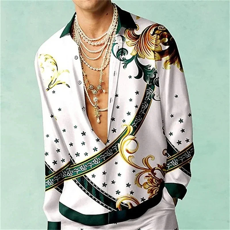 Casual Simple Long Sleeve Shirt Men's Fall Men's Shirt Long Sleeve Men's Ethnic Style Graphic 3d Print Holiday Button Men's Shir