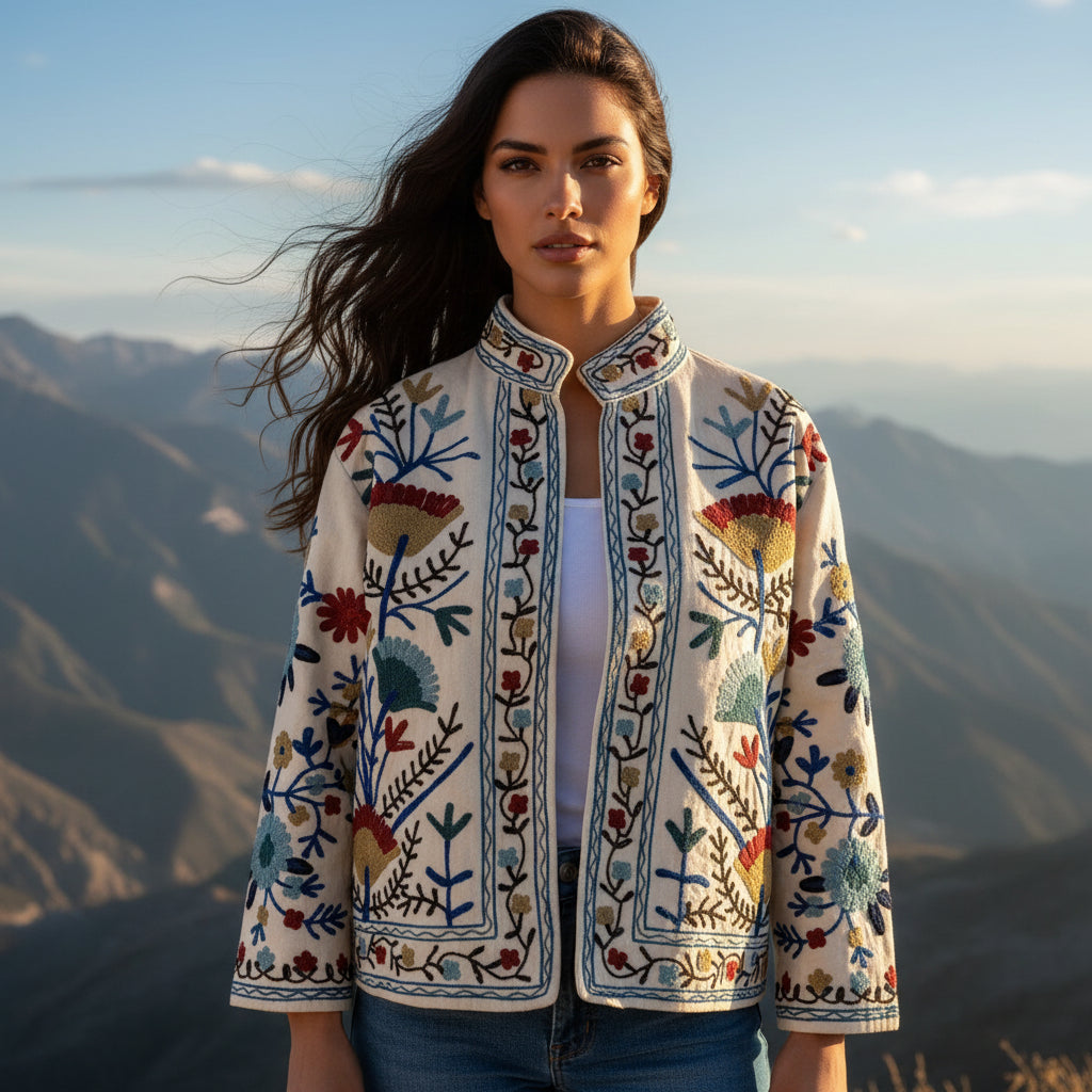 Unisex Handcrafted Suzani Velvet Jacket Floral Embroidered Winter Coat Bohemian Ethnic Outerwear Factory Direct Wholesale Price