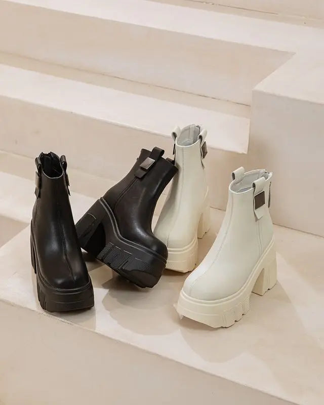 Fujin 11cm New Microfiber Leather Women High Increase Casual Ankle Boots Platform Wedge Pumps Heels White Shoes Winter Shoes