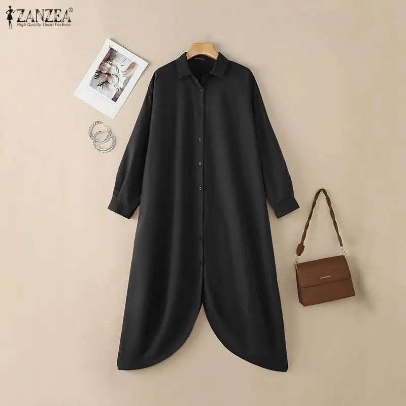 ZANZEA Women's Oversized Jumpsuits Turn-Down Collar Long Sleeves Button Up Drop-Crotch Pant Overalls Casual Streetwear Playsuits