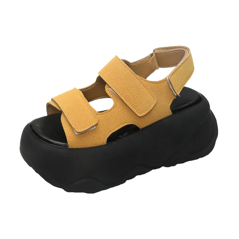 7CM High Platform Leather Sandals Women New Summer Breathable High Heels Ladies Beach Sneakers Wedges Chunky Slippers Sandalias