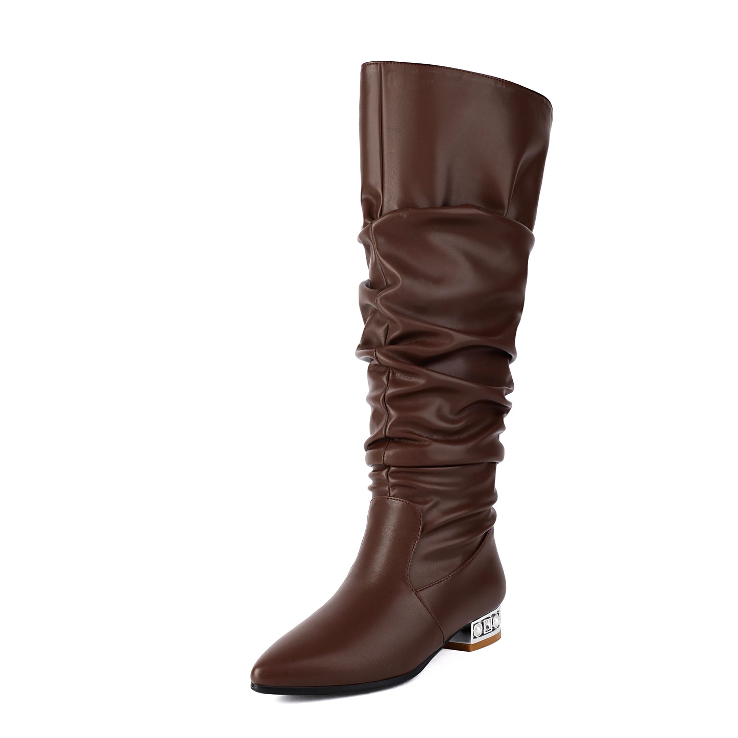 Women Winter Slouch Knee High Boots Golden Sparkly Crystal Boots