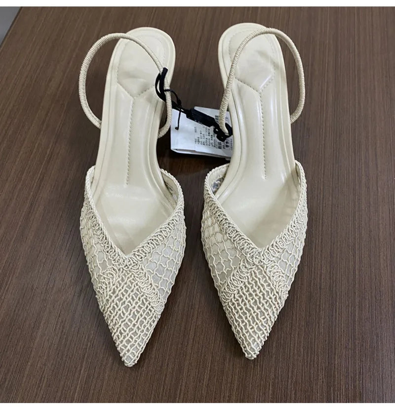Ins style Fashion Weave Hollow out Women Pumps Summer Fashion Slingbacks Office Lady Thin High heels Elegant Party Prom Shoes