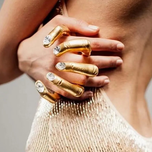 Fashion Show Exaggerated Metal Gold-Plated Big Hand Ring For Women - Elegant Statement Ring Accessory