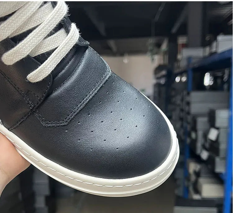 Men's Casual Shoes Genuine Leather Shoes for Women Owen Geo Black Solid Sneakers Lace-up Men's Shoes