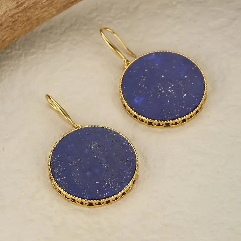 Lapis Lazuli Dangle Earrings - Large, Natural, Vintage Round, Bohemian Style, Ethnic Fashion Jewelry for Women - Perfect for Par