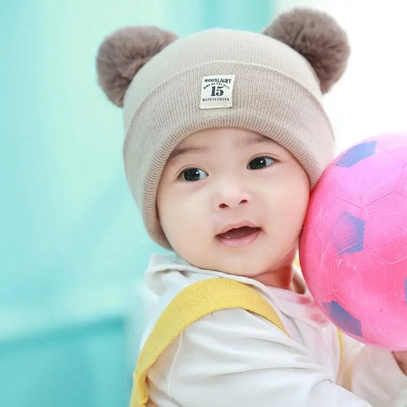 Autumn Winter Warm Baby Knitted Hats with Scarf Kids Knit Beanie Caps Solid Color Children's Hat Toddler Boys Girls Accessories