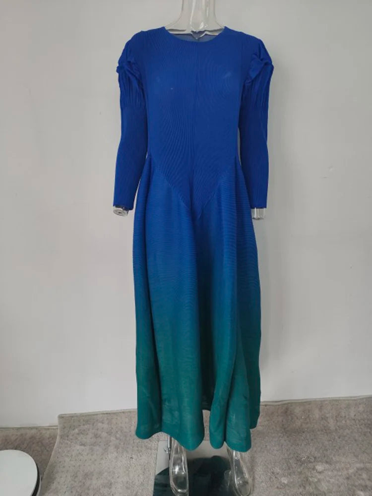 Miyake Pleated Fashion Dress O-Neck Long Sleeve Spliced Ruffles New 2023 Summer Evening Party Clothing Lady Middle East HotSales