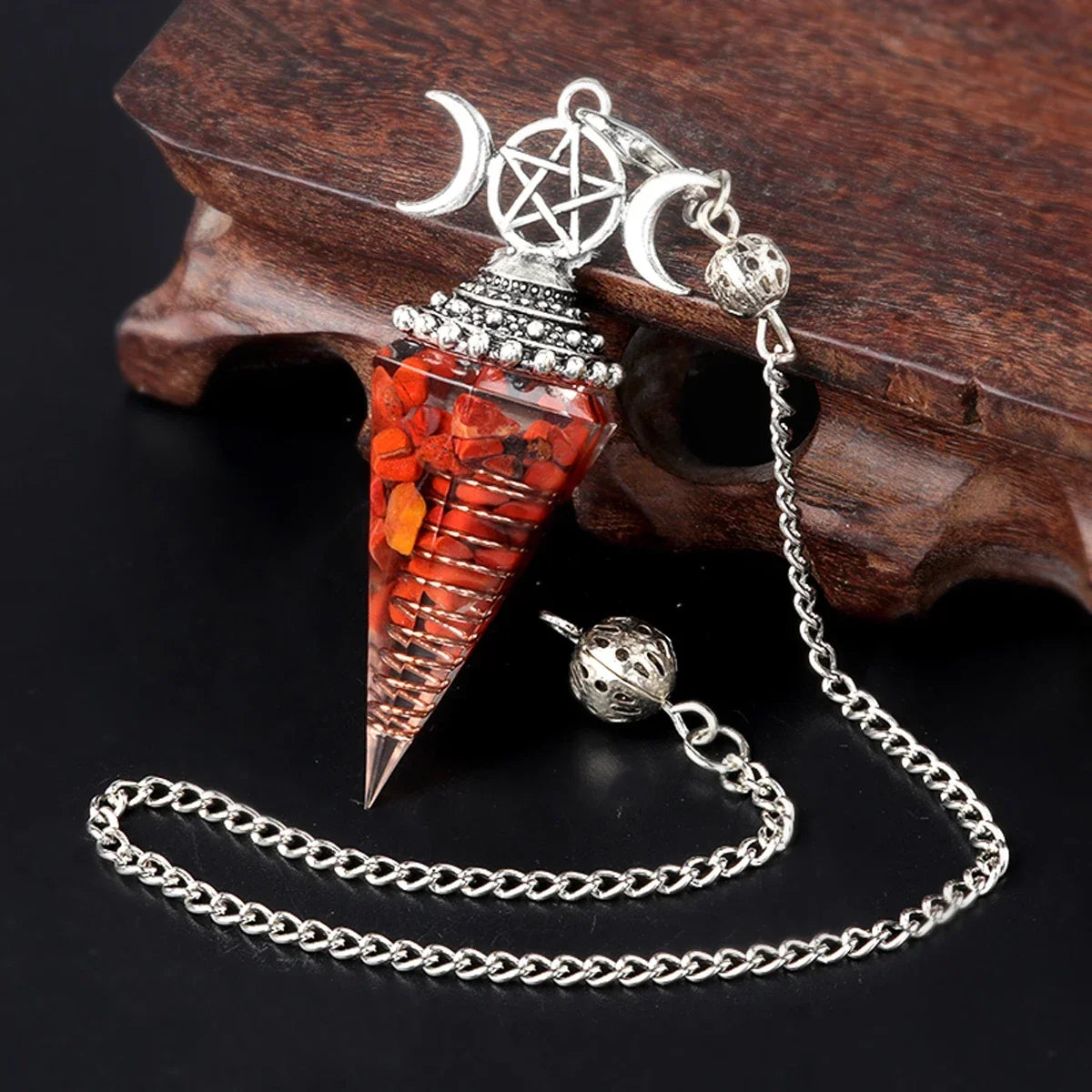 Natural Stone Three Phase Lunar Meditation Healing Tiger Eye Crystal Hexagonal Pyramid Spirit Pendulum Gift necklace