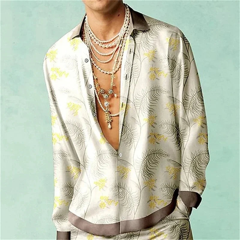 Casual Simple Long Sleeve Shirt Men's Fall Men's Shirt Long Sleeve Men's Ethnic Style Graphic 3d Print Holiday Button Men's Shir