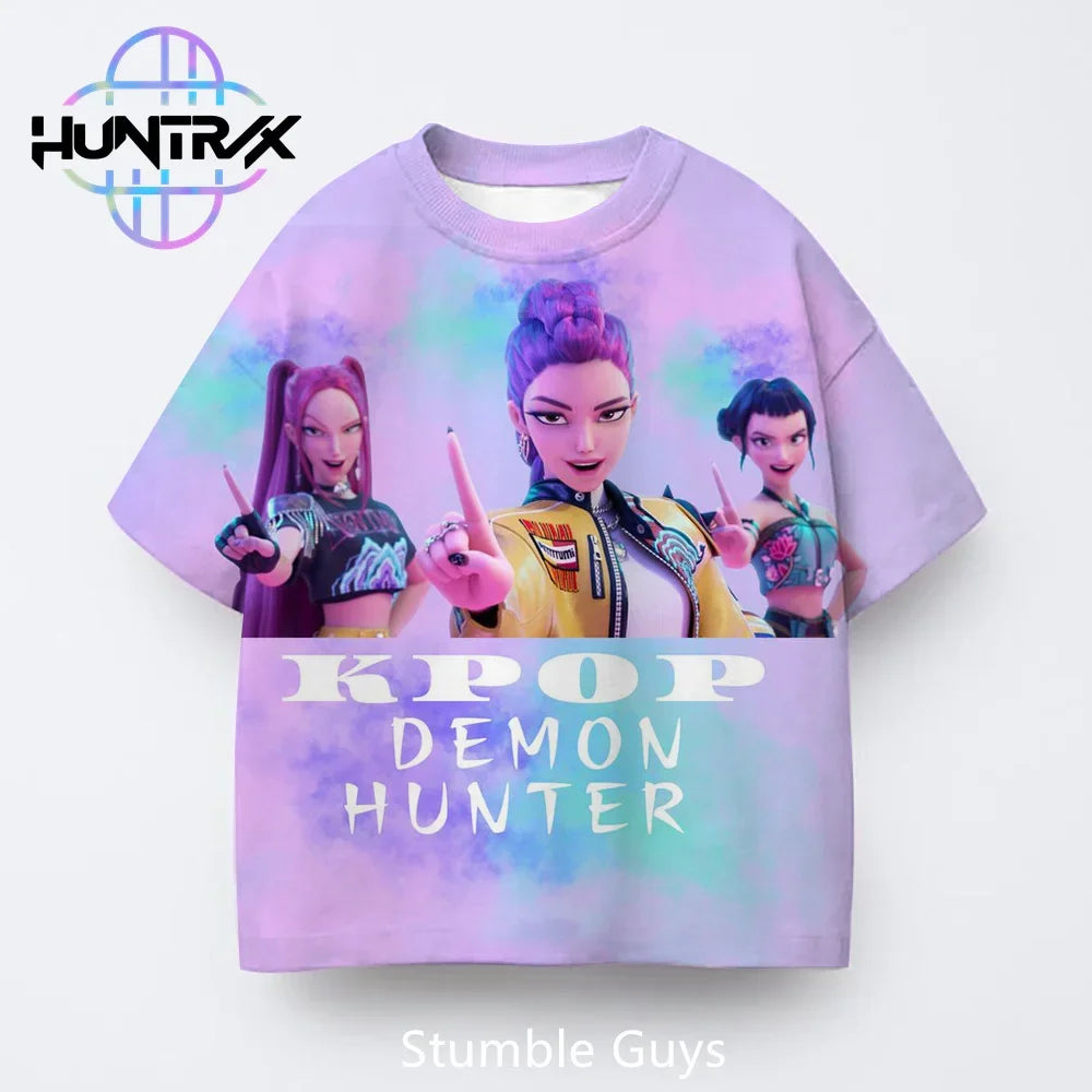 Summer Casual Fashion Kids Kpop Demon Hunters 3D Cartton Short Sleeve Boys Girls T-Shirt Anime Clothes