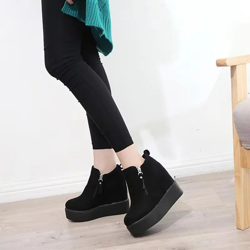 Women's Ankle Boots 2025 Winter Leather Short Plush Warm Boots For Woman Platform Shoes Ladies Hidden Heel Ankle Boot Shoes