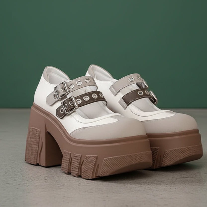 Rivet Strap Buckle Lolita Mary Janes Women Pumps Spring Summer Casual Platform Wedges 11cm High heels Girls Chunky Shoes