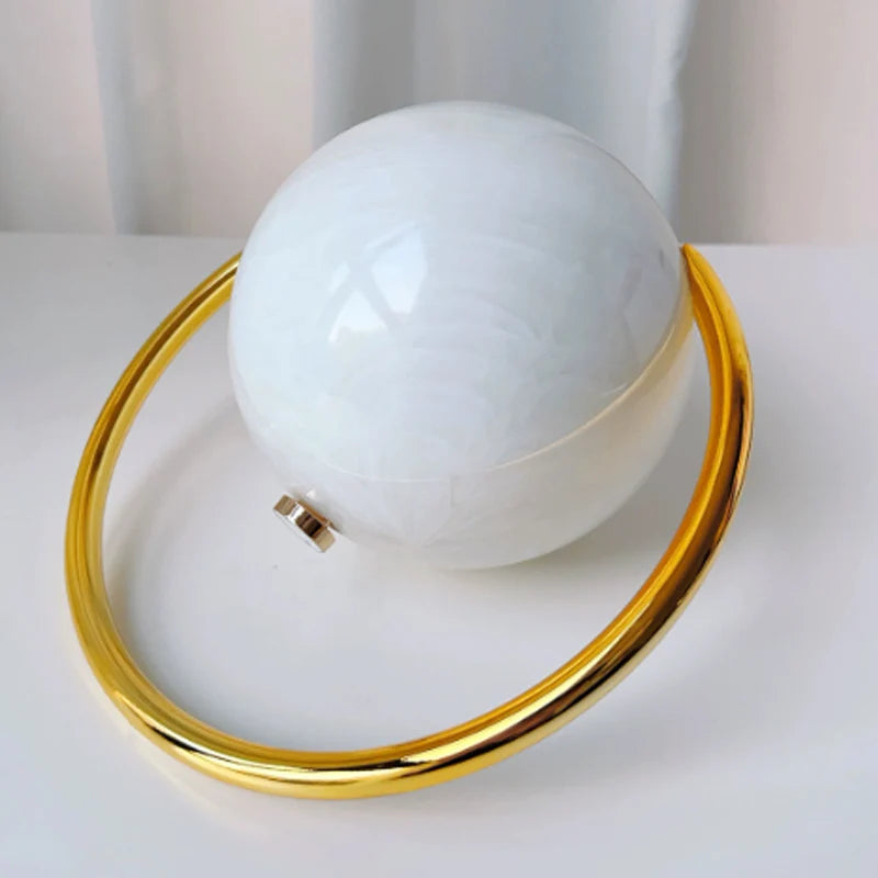 Fashion Bride Pearl White Round Metal Gold Women Luxury Evening Banquet Clutch Bag Wedding Purse Party Crossbody Day Handbag