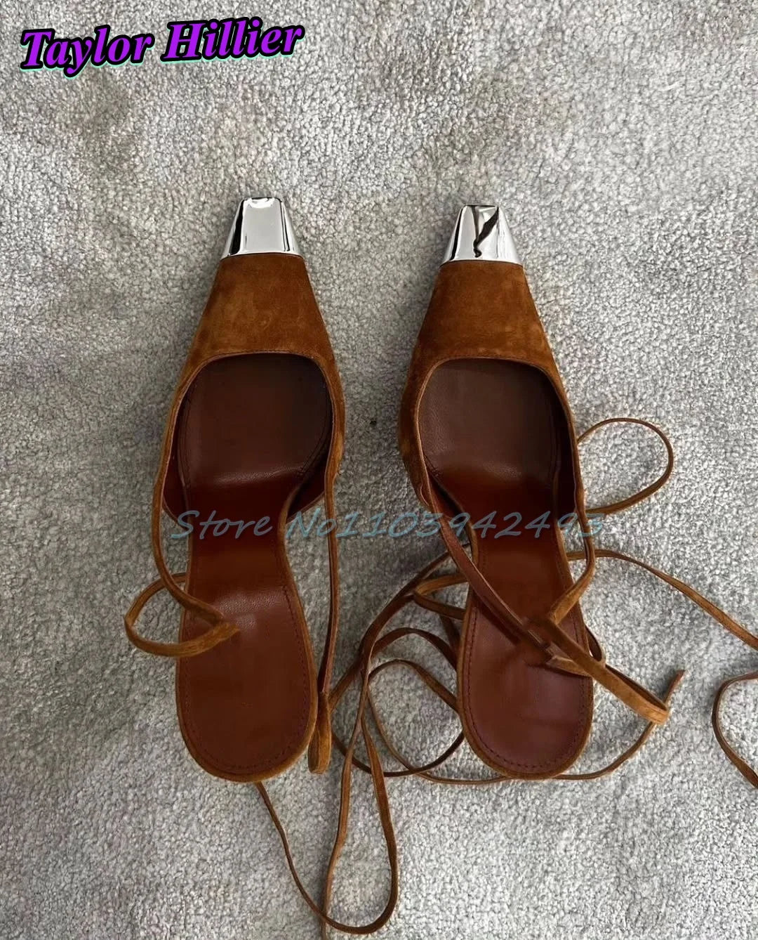 Silver Brown Heels Patchwork Sandals For Women Luxury Designer Shoes Summer Lace Up Sandalias De Mujer Dress Banquet Zapatos
