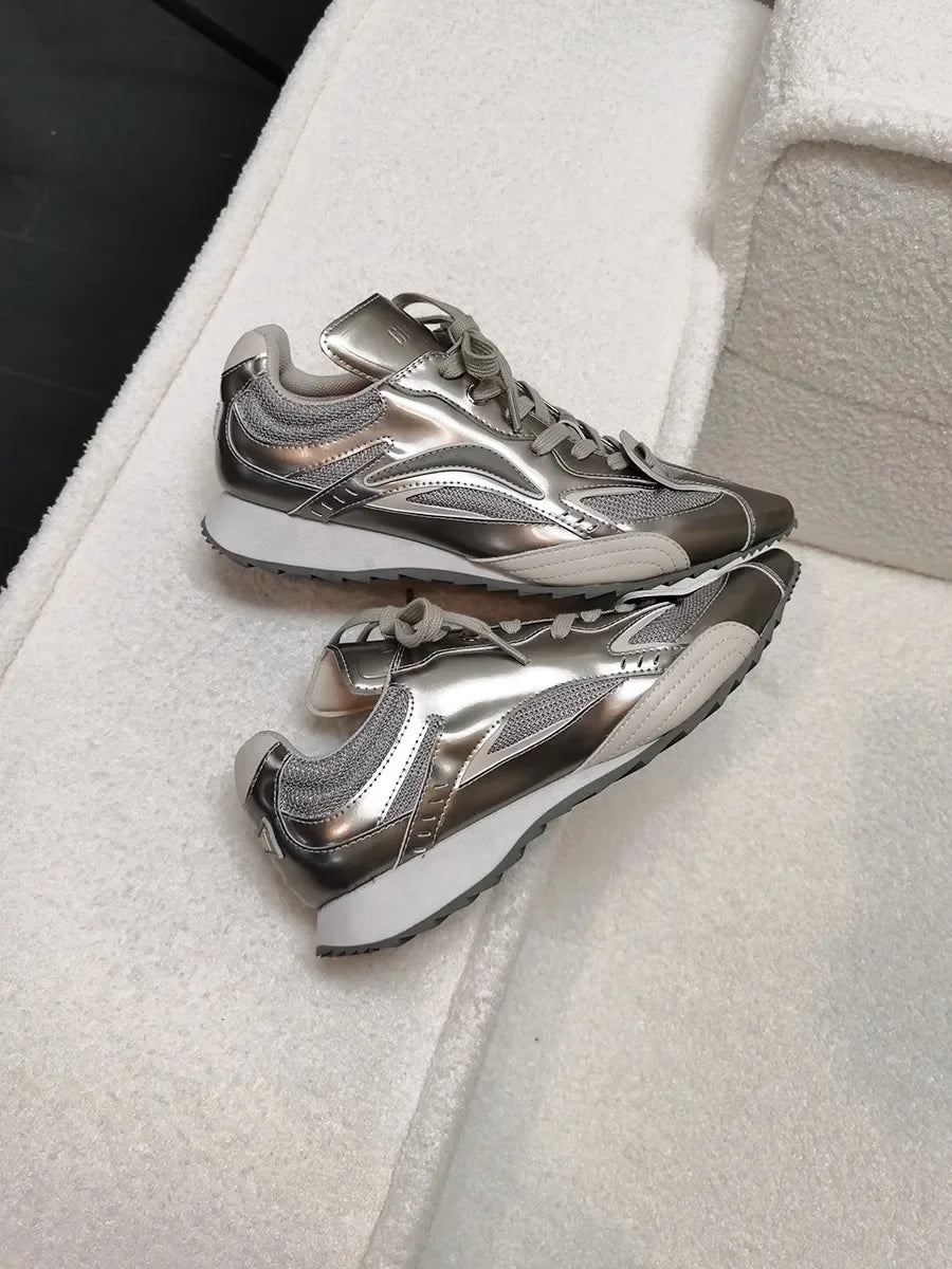 Trendy Pointed Toe Sport Shoes Heightening Gold And Silver Thread New Small Audience Design for Adult Women Summer Casual Shoes