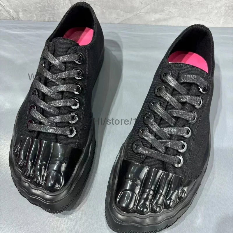Gold Metal Glossy Five Finger Sneakers Women Lace Up Flats Sports Patchwork Casual Buckle Office Lady Design Catwalk Spring Shoe