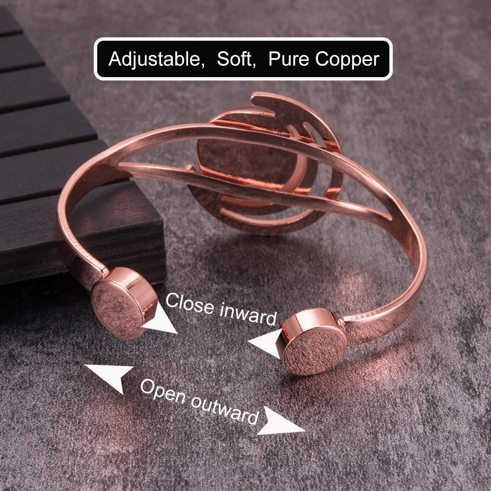 Vinterly Magnetic Bracelet Copper Adjustable Energy Brown Blue Stone High Magnet Bangles Arthritis Moon and Sun Pattern Jewelry