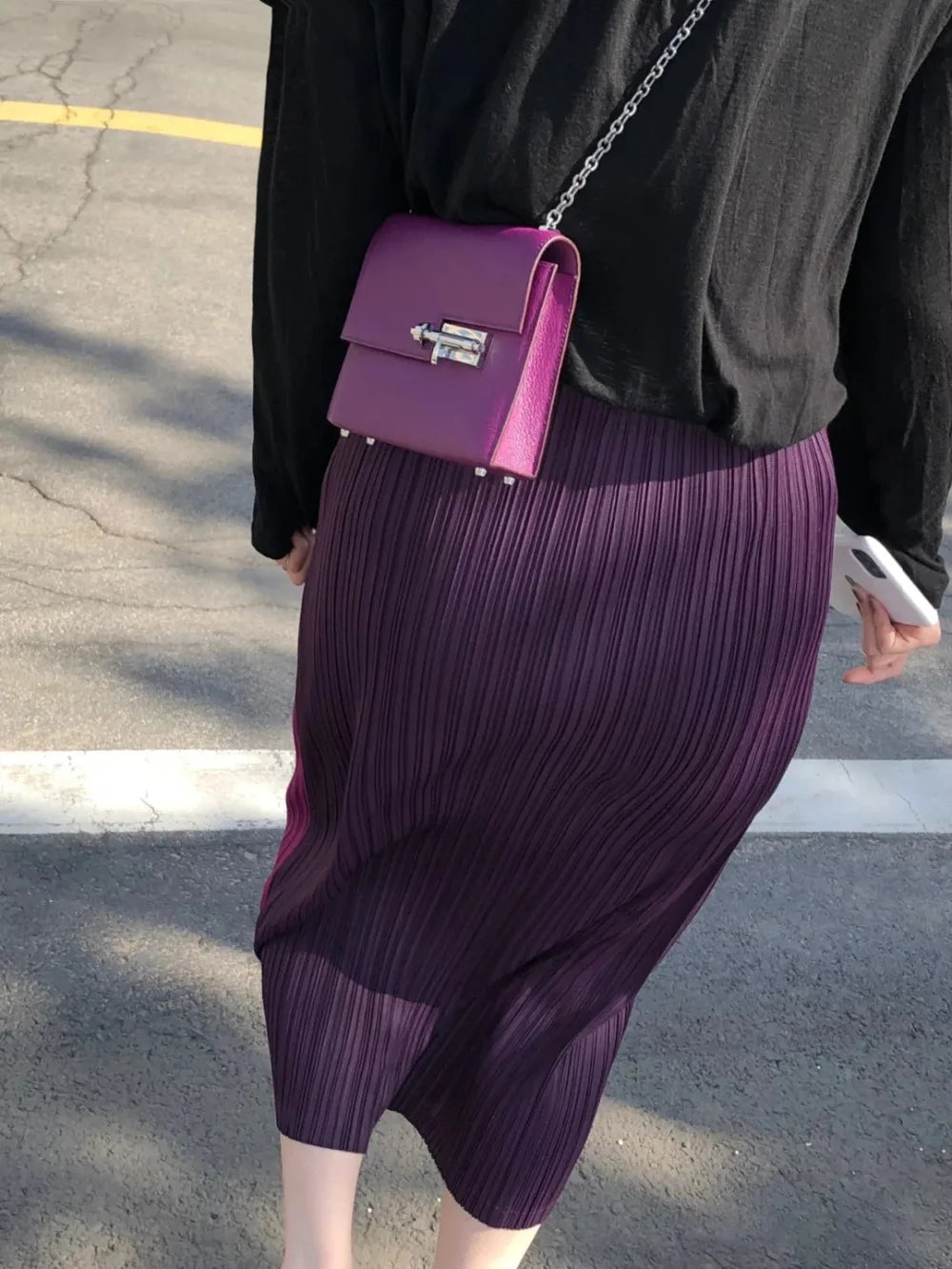 Miyake Pleated Skirt High Waist One Button Stitching Long Asymmetrical Skirt Two Piece Straight Korea Fashion Aesthetic Clothes