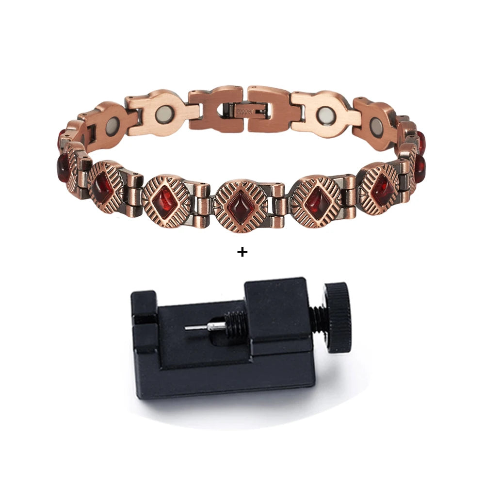 Vinterly Magnetic Bracelets Pure Copper Blue Brown Stone 22.5cm Vintage Health Energy High Magnet Jewelry Benefits Chain Links