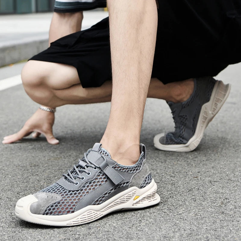 Breathable Men Casual Mesh Shoes Lightweight Summer Flats Comfortable Driving Shoes Simple Style Outdoor Walking Shoes Sneakers