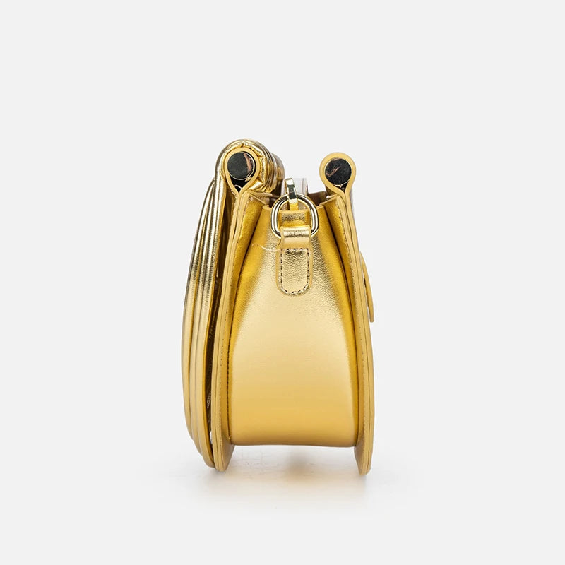 Gold handbag on a white background