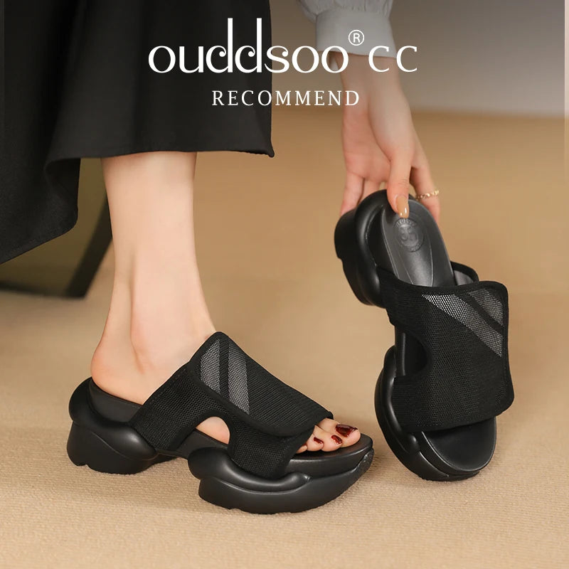 Ods Chic Women Real Genuine Leather Sandals Thick Sole Chunky Heels Goth Shoes Summer Ladies Flat Platform Sandal Punk Slide4142