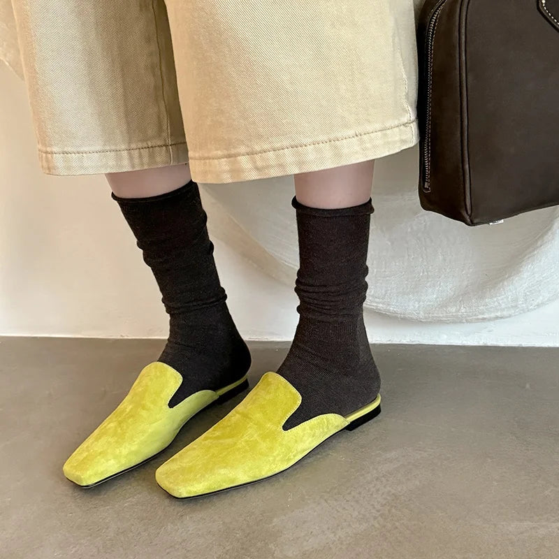 New Genuine Leather Kid Suede Flat Shoes Slippers Women Covered Toe Natural Leather Casual Slippers Female Daily Walk Slippers