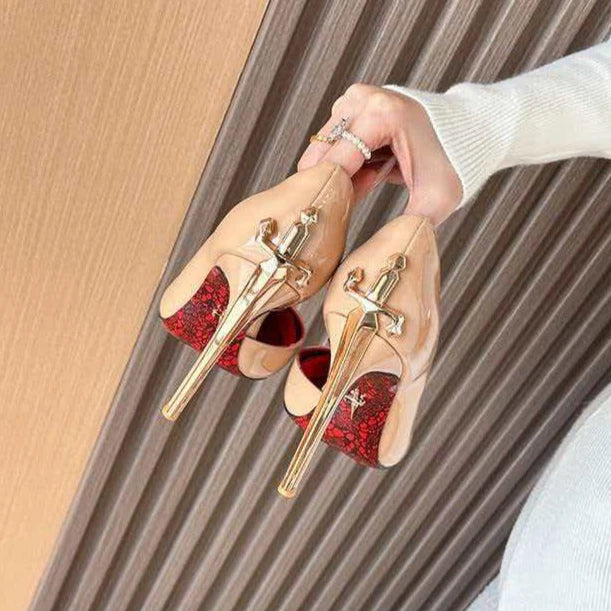8CM Fashion Womens High Heel High Quality Metal Scepter Stiletto Pointed Leather Women Shoes Premium Single Shoes for Women